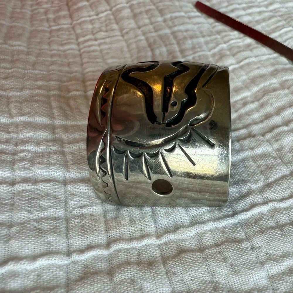 RARE Leander Nezzie Native American silver hair cuff barrette Vintage Navajo